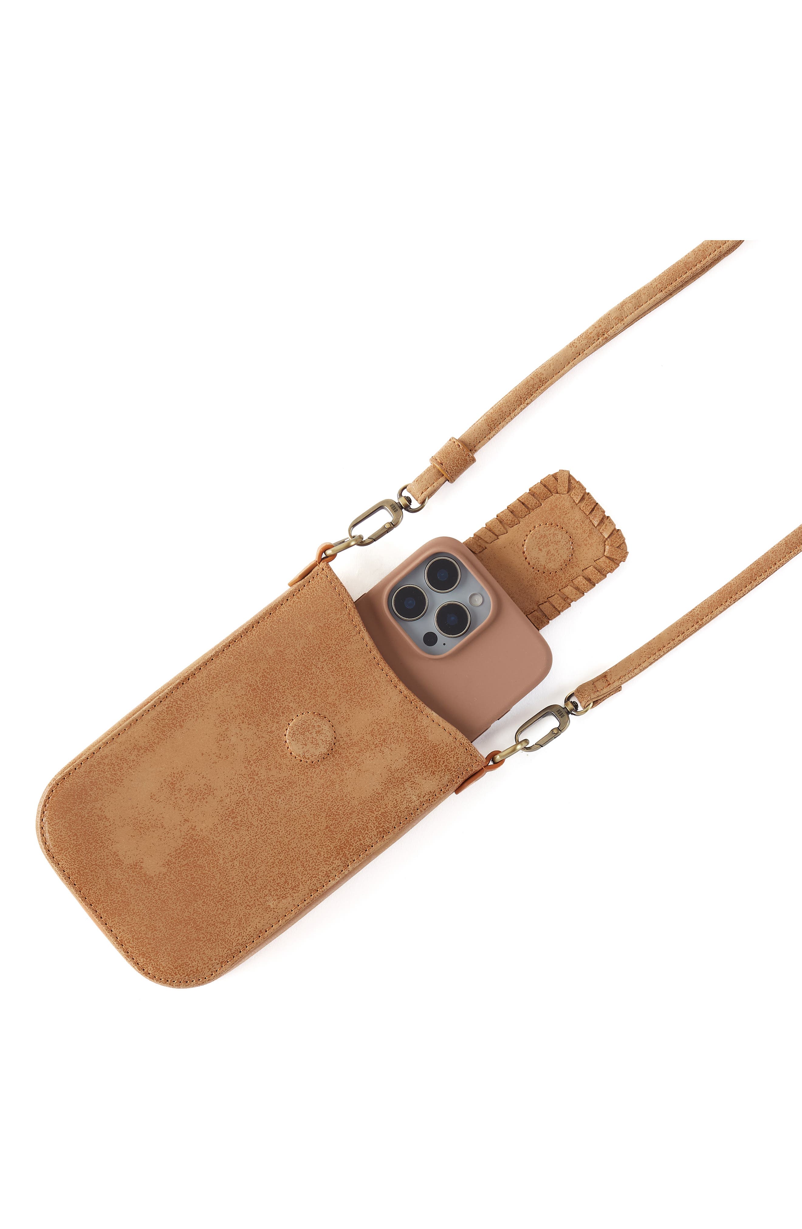 HOBO Expedition Leather Phone Crossbody Bag, Alternate, color, Whiskey