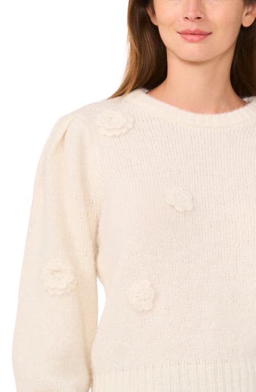 Cece Floral Appliqué Sweater In Nude