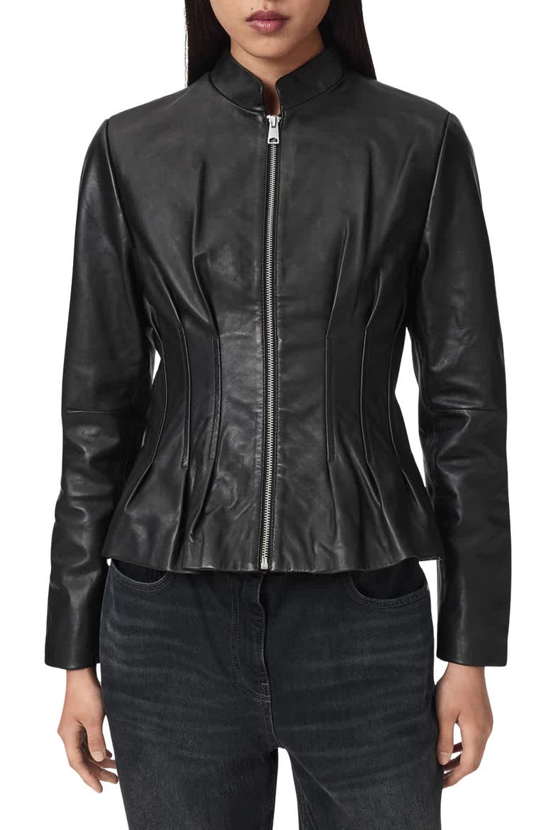 Clo Leather Jacket, Main, color, BLACK