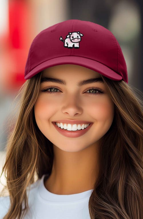 Shop Dalix Strawberry Cow Embroidered Cap In Maroon