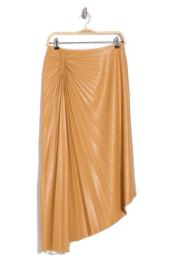 Shop A.l.c . Tracy Pleat Asymmetric Faux Leather Skirt In Biscuit