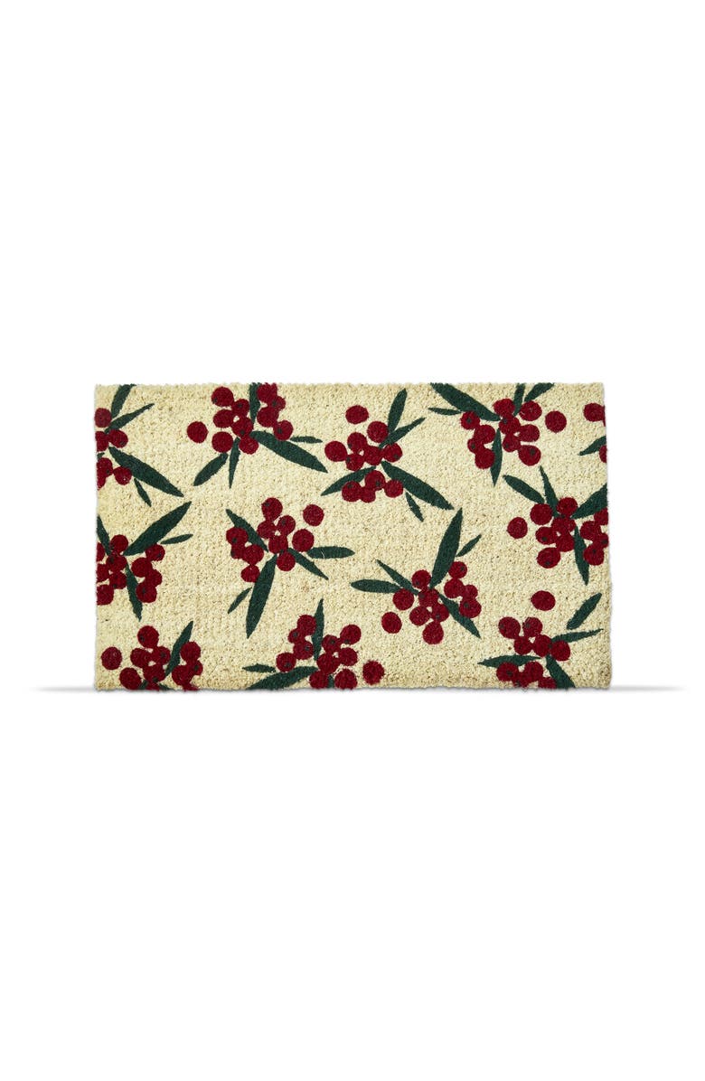 tag Winter Berries Coir Mat Rectangle Indoor Outdoor Welcome Mat, Main, color, Red