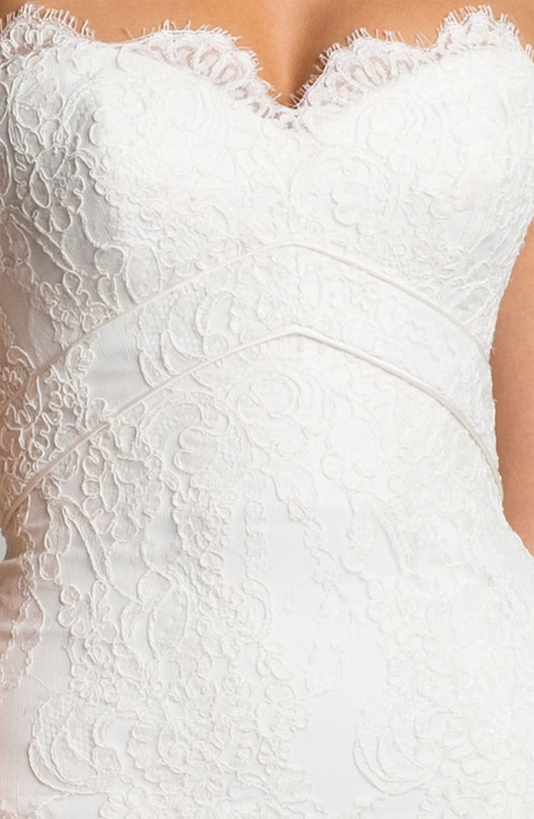 Theia Strapless Embroidered Lace Trumpet Gown, Alternate, color, 