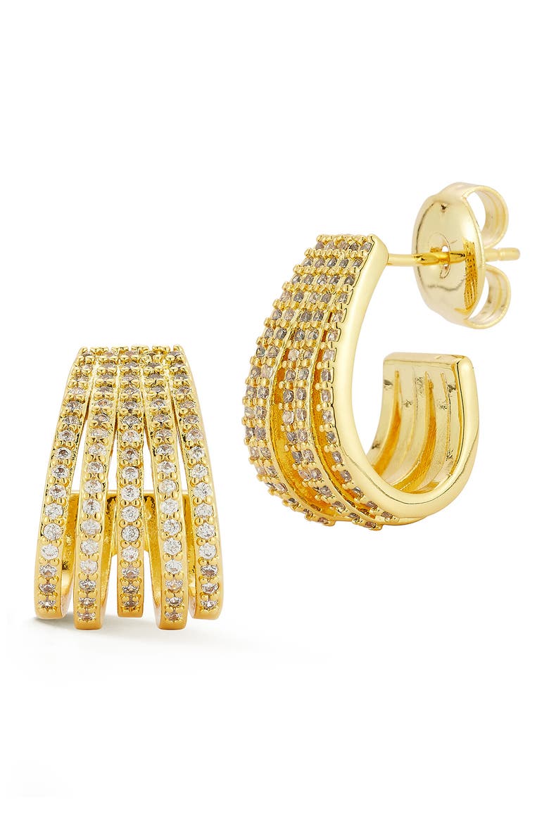 Cubic Zirconia Caged Hoop Earrings, Main, color, GOLD