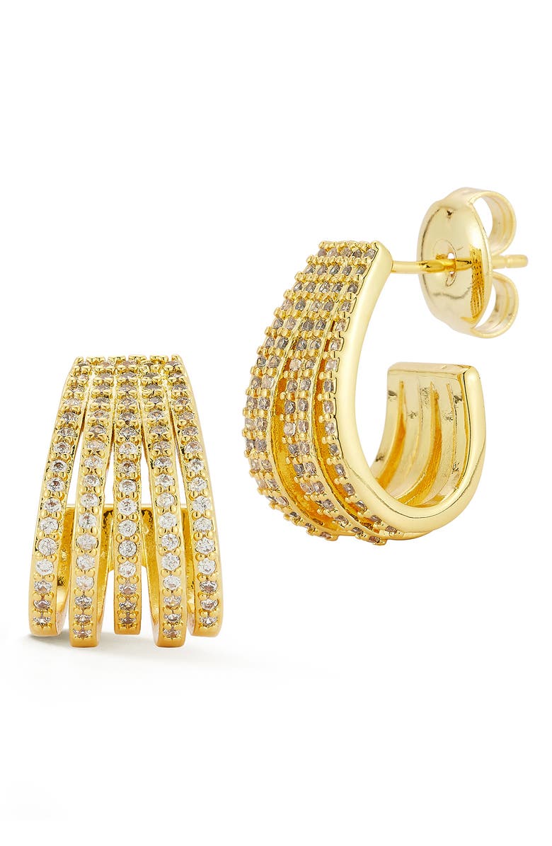 GLAZE JEWELRY Cubic Zirconia Caged Hoop Earrings, Main, color, Gold