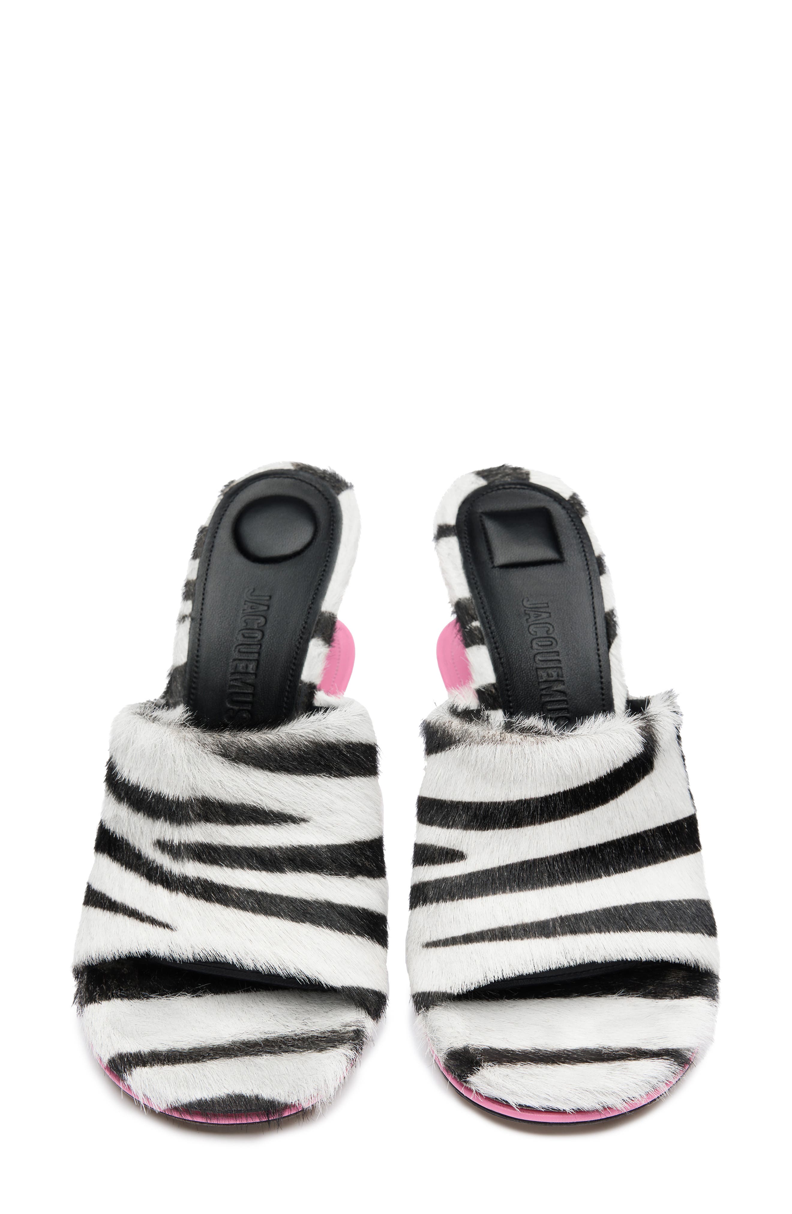 Jacquemus Les Doubles Zebra Print Calf Hair Slide Sandal, Alternate, color, 