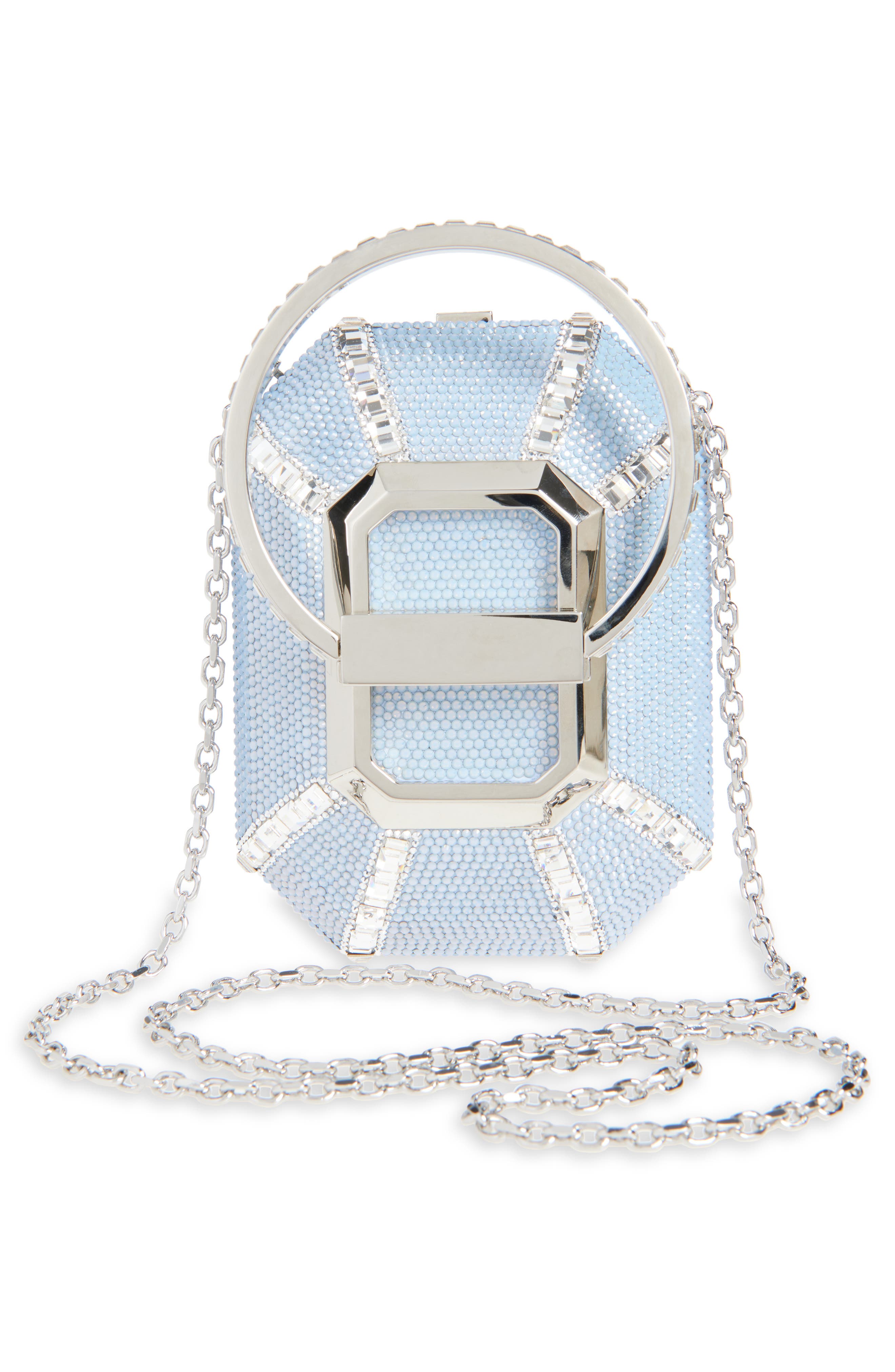 JUDITH LEIBER COUTURE Emerald Cut Ring Minaudière, Alternate, color, Silver Sapphire Multi