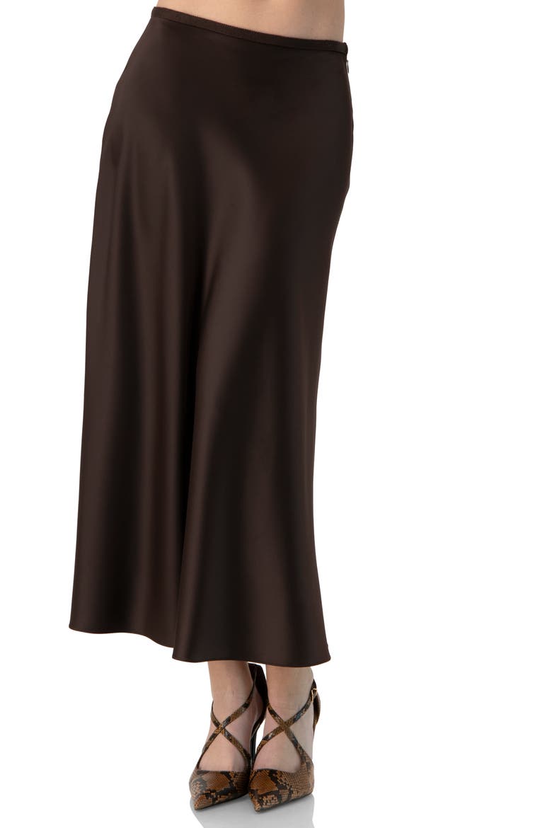 Solid Satin Midi Skirt, Main, color, Brown