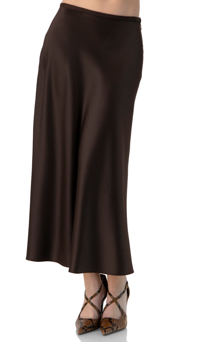 IVONNE Solid Satin Midi Skirt, Main, color, Brown