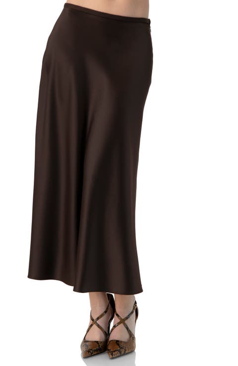 Solid Satin Midi Skirt