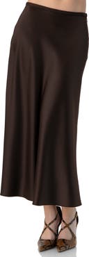 IVONNE Solid Satin Midi Skirt