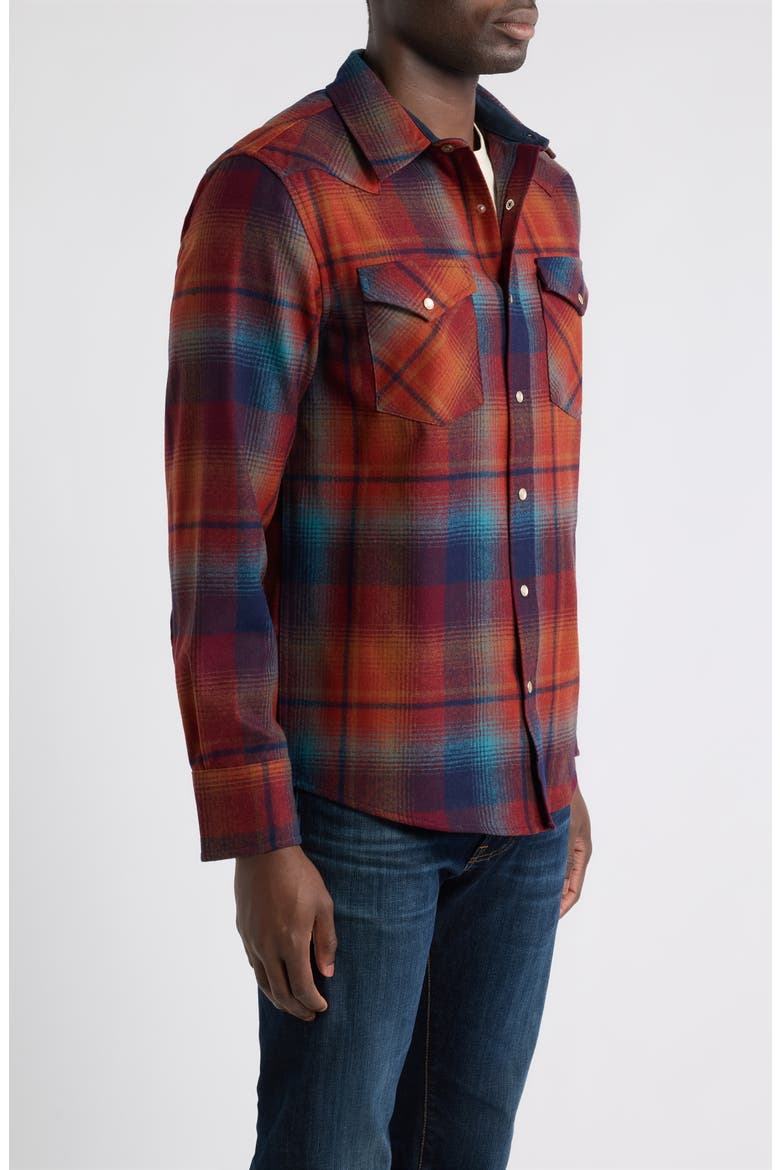 Canyon Plaid Wool Snap-Up Shirt, Alternate, color, MAROON/ TEAL