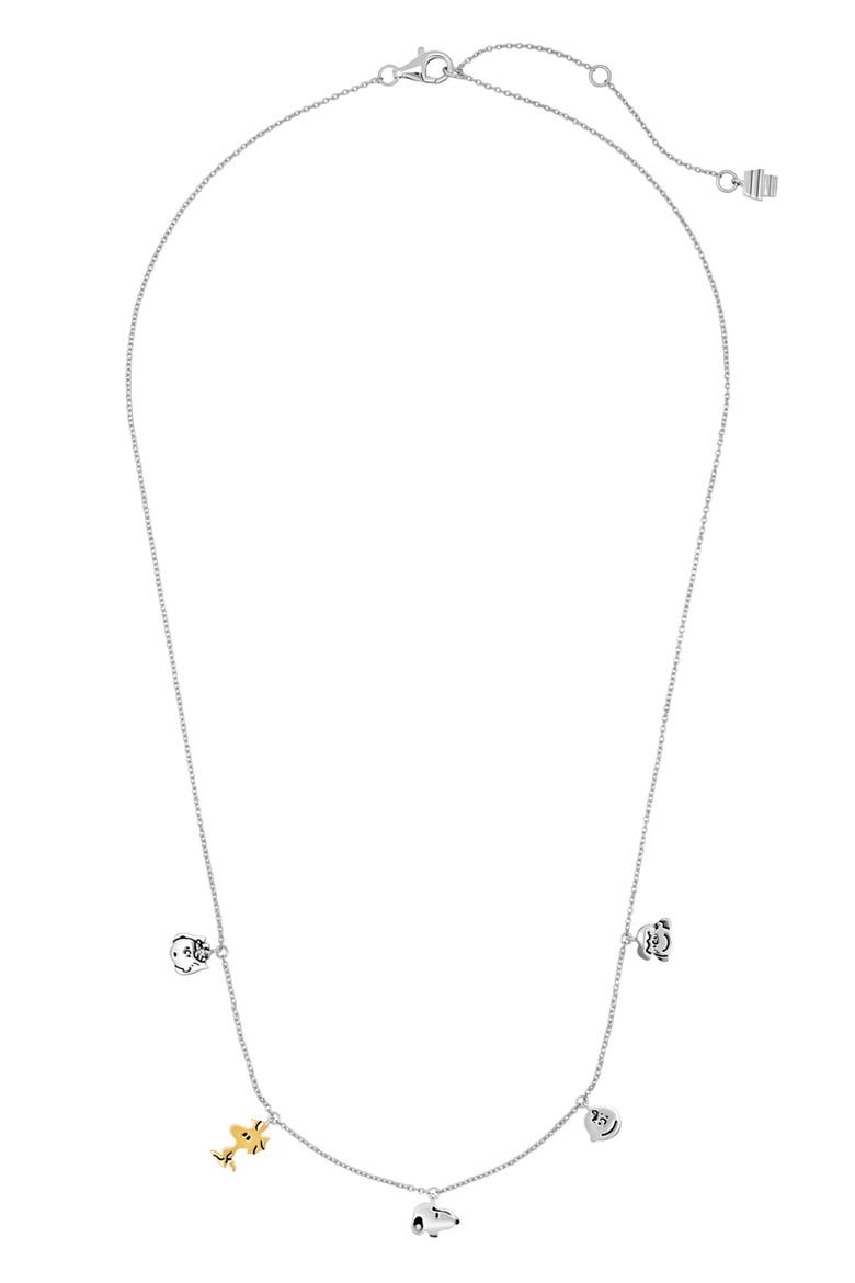 x Peanuts® Snoopy & the Gang Charm Necklace, Alternate, color, PURE PLATINUM / CLEAR STONE