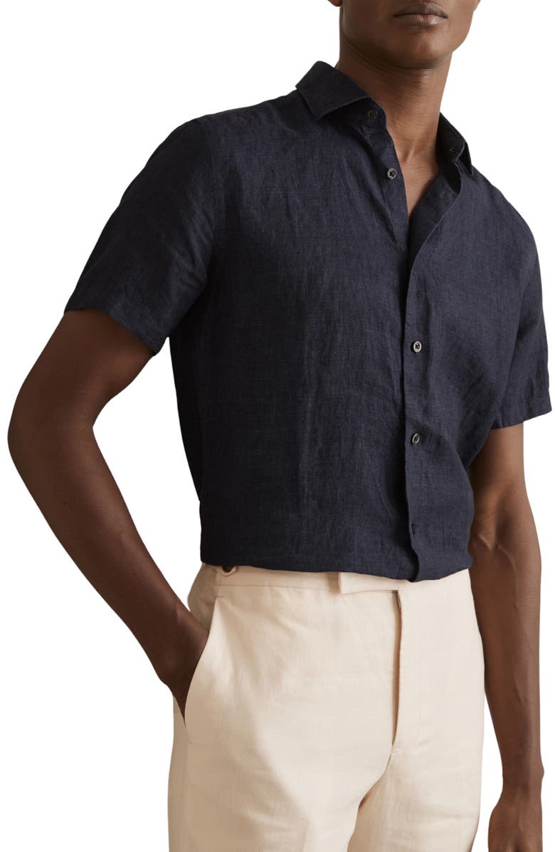 Reiss Holiday Short Sleeve Linen Button-Up Shirt, Alternate, color, 