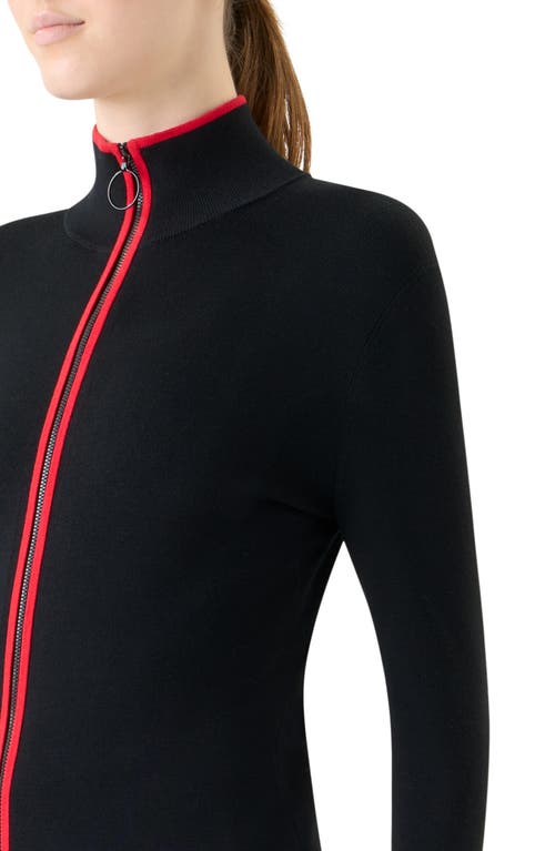 Akris Punto Contrast Trim Stretch Merino Wool Zip Front Cardigan In Black