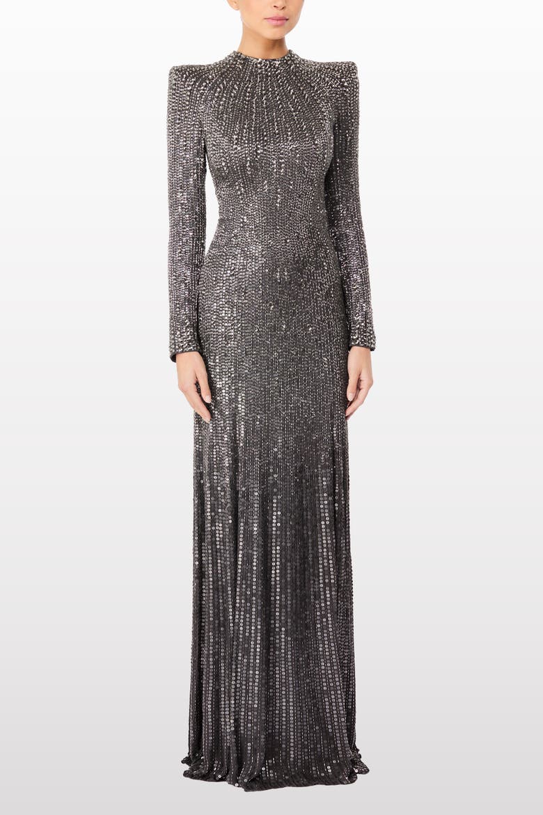 Rory Embellished Mock-Neck Maxi Dress, Alternate, color, Shadow Grey