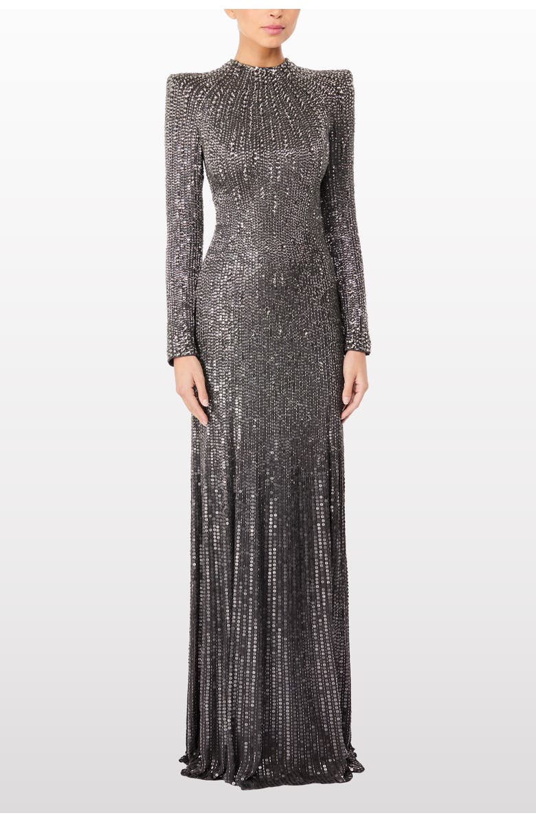 Jenny Packham Rory Embellished Mock-neck Maxi Dress, Alternate, color, Shadow Grey