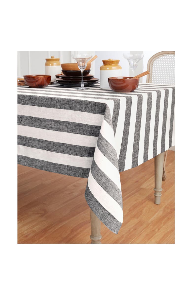 Solino Home Linen Tablecloth - Cabana Stripe, Alternate, color, Black And White