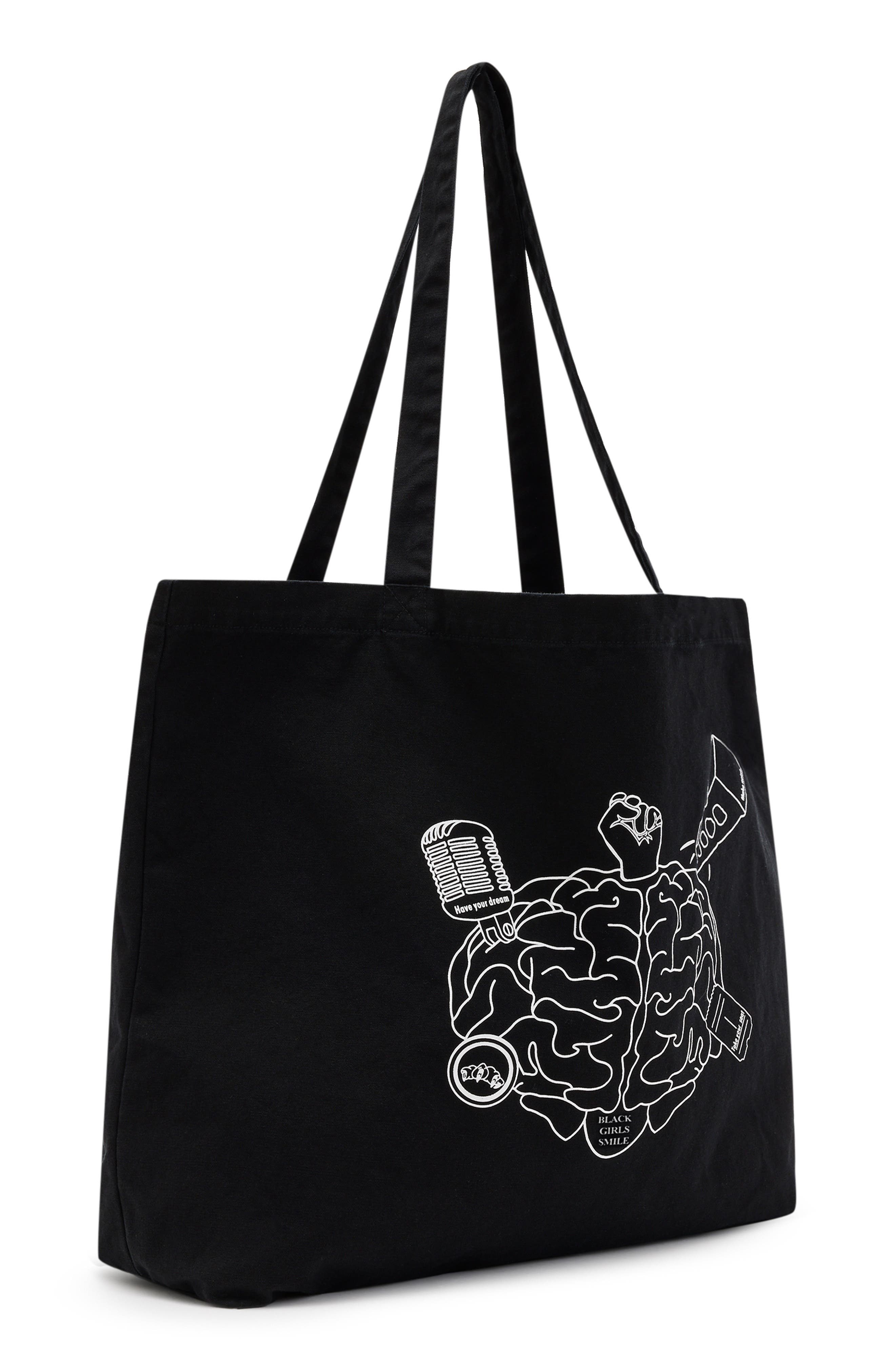 AllSaints Black Girls Smile Tote, Alternate, color, 