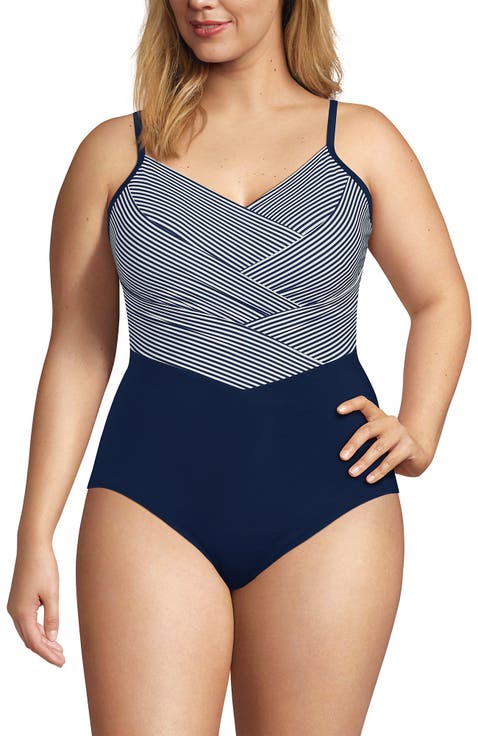 Plus Size Slender Suit Pleated Low Leg One Piece Swimsuit
