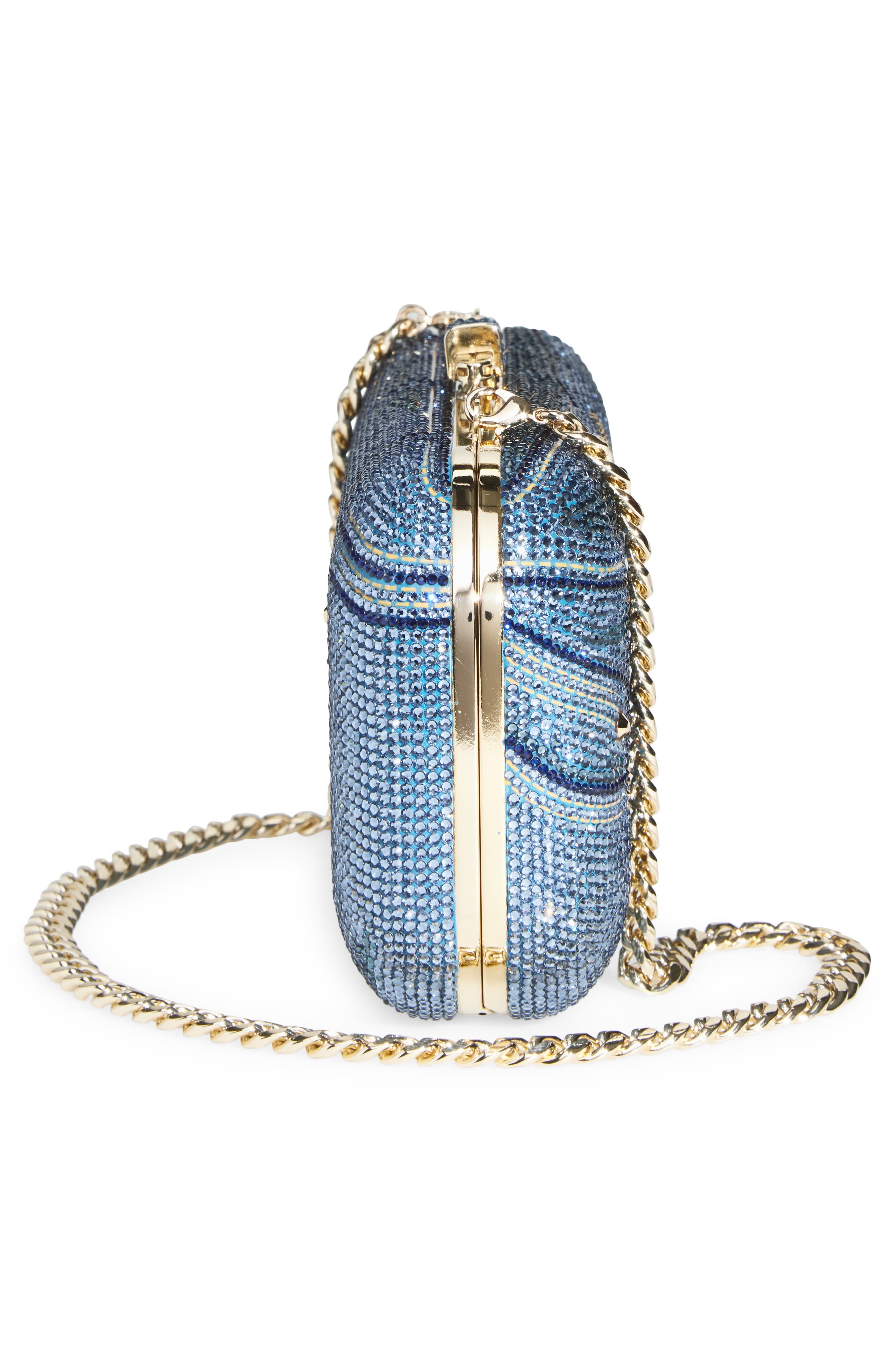 JUDITH LEIBER COUTURE Slide Jeans Crystal Embellished Clutch, Alternate, color, Champagne Denim Blue Multi
