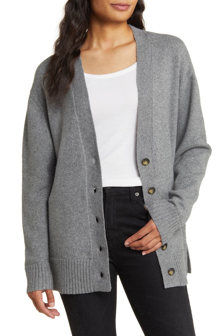 V-Neck Cocoon Cardigan, Main, color, GREY DARK HEATHER
