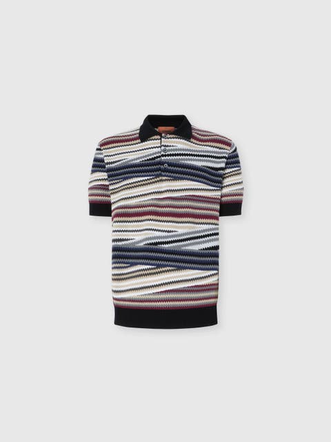 Short Sleeve Polo With Buttons And Striped Zigzag Pattern