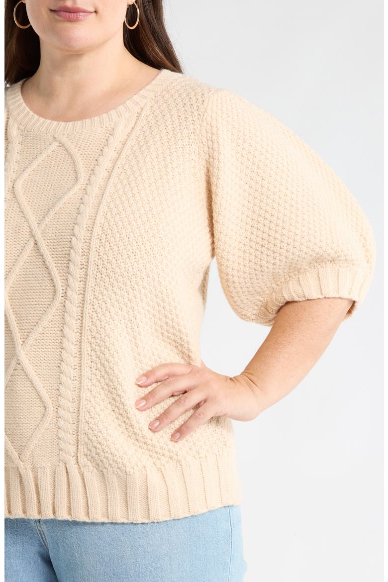 Puff Sleeve Cable Stitch Sweater, Alternate, color, OATMEAL