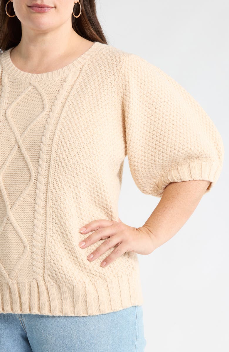 SUGARLIPS Puff Sleeve Cable Stitch Sweater, Alternate, color, Oatmeal