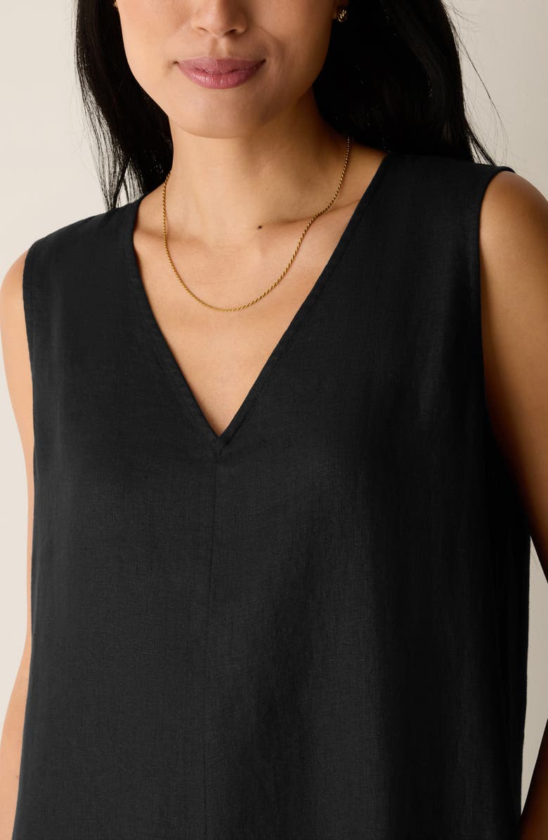 Eileen Fisher Sleeveless Organic Linen Midi Shift Dress, Alternate, color, Black