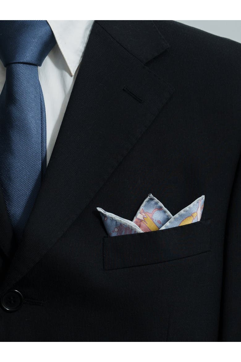 "Datura" Silk Pocket Square, Alternate, color, Slate Blue