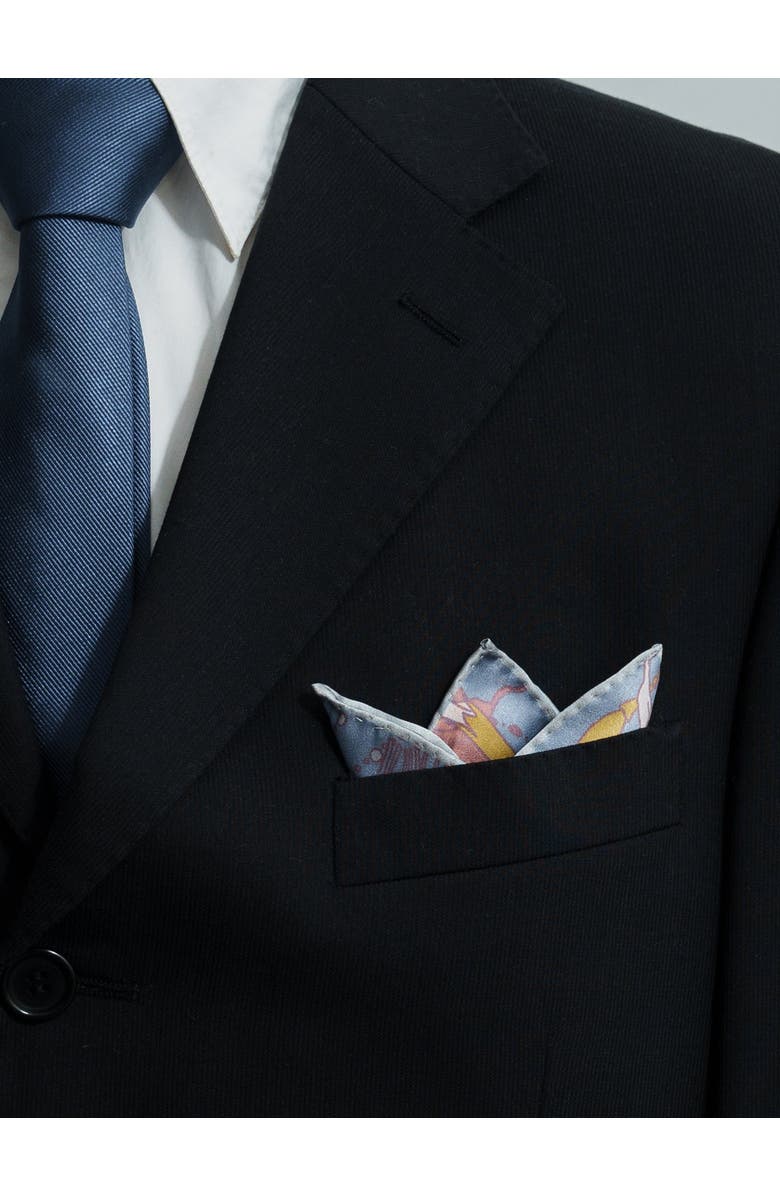 Lost Pattern NYC "Datura" Silk Pocket Square, Alternate, color, Slate Blue