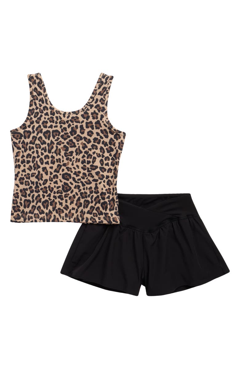 90 DEGREE BY REFLEX Kids' Lunatek Emmie Tank & Shorts Set, Main, color, Leopard/ Black