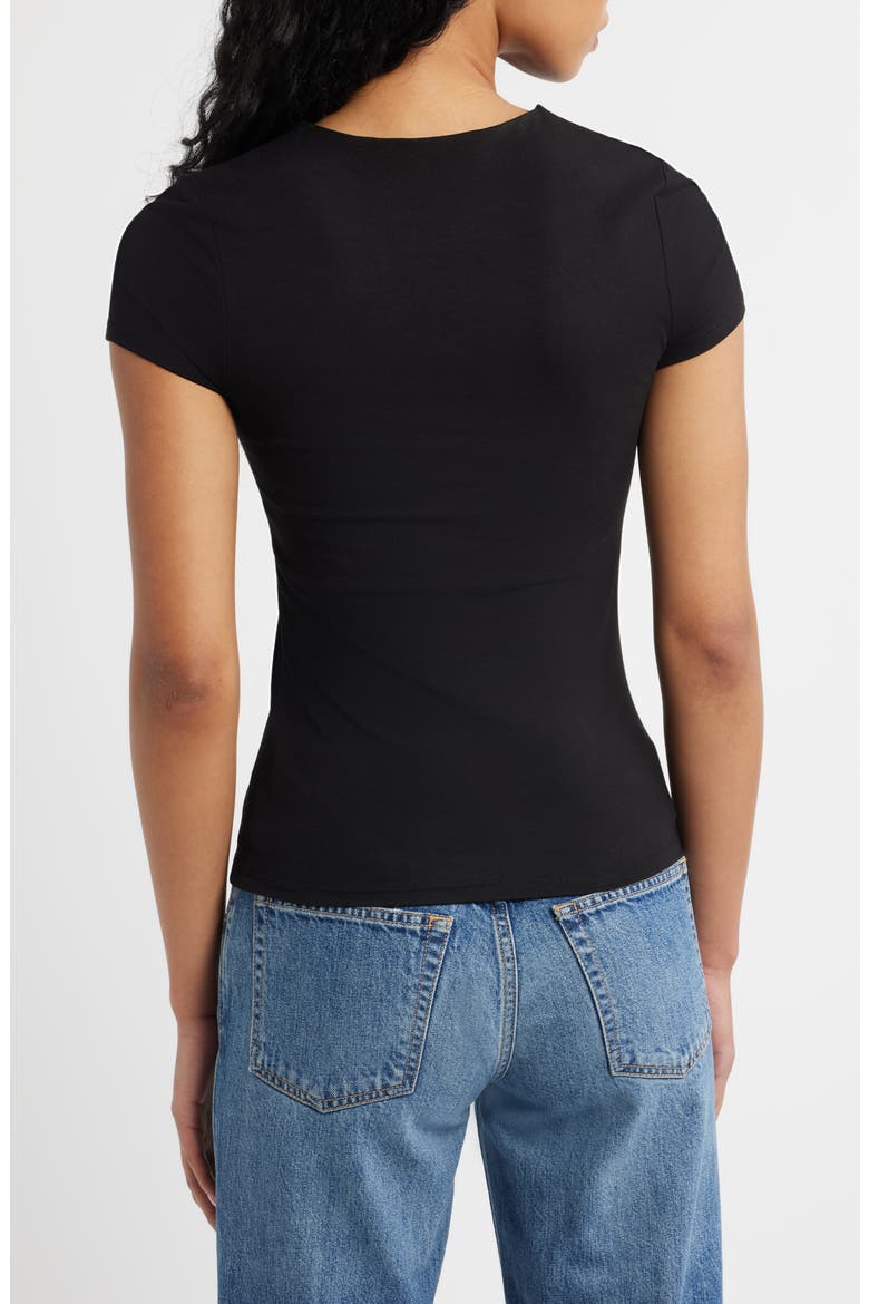 Strech Cotton Cap Sleeve T-Shirt, Alternate, color, BLACK