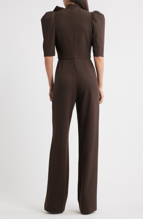 Black Halo Ara Tie Neck Puff Sleeve Jumpsuit In Brown
