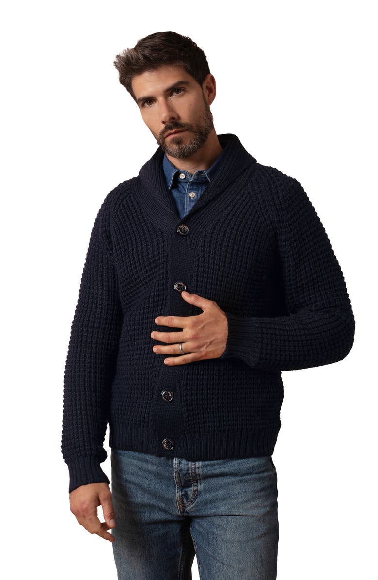 Celtic & Co. British Waffle Stitch Cardigan, Main, color, Dark Navy