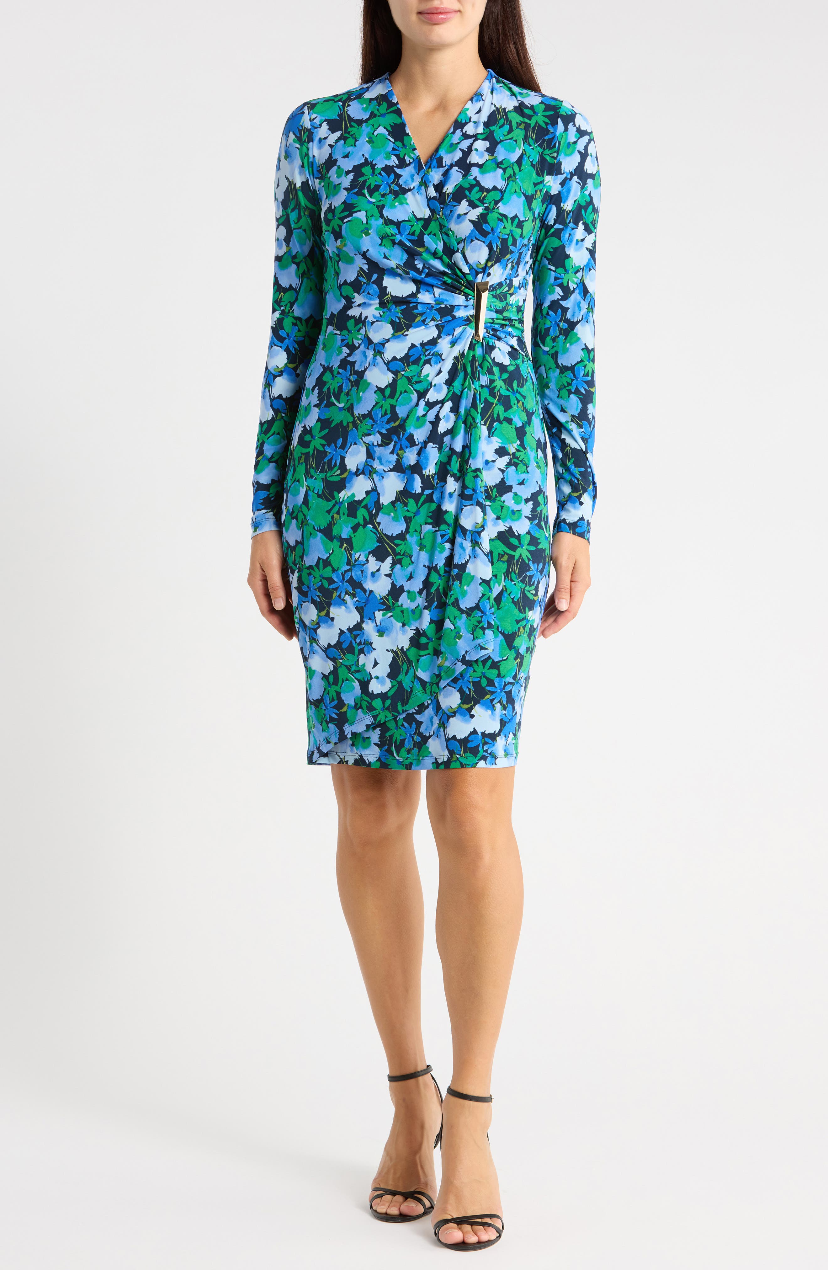 Long Sleeve Faux Wrap Dress