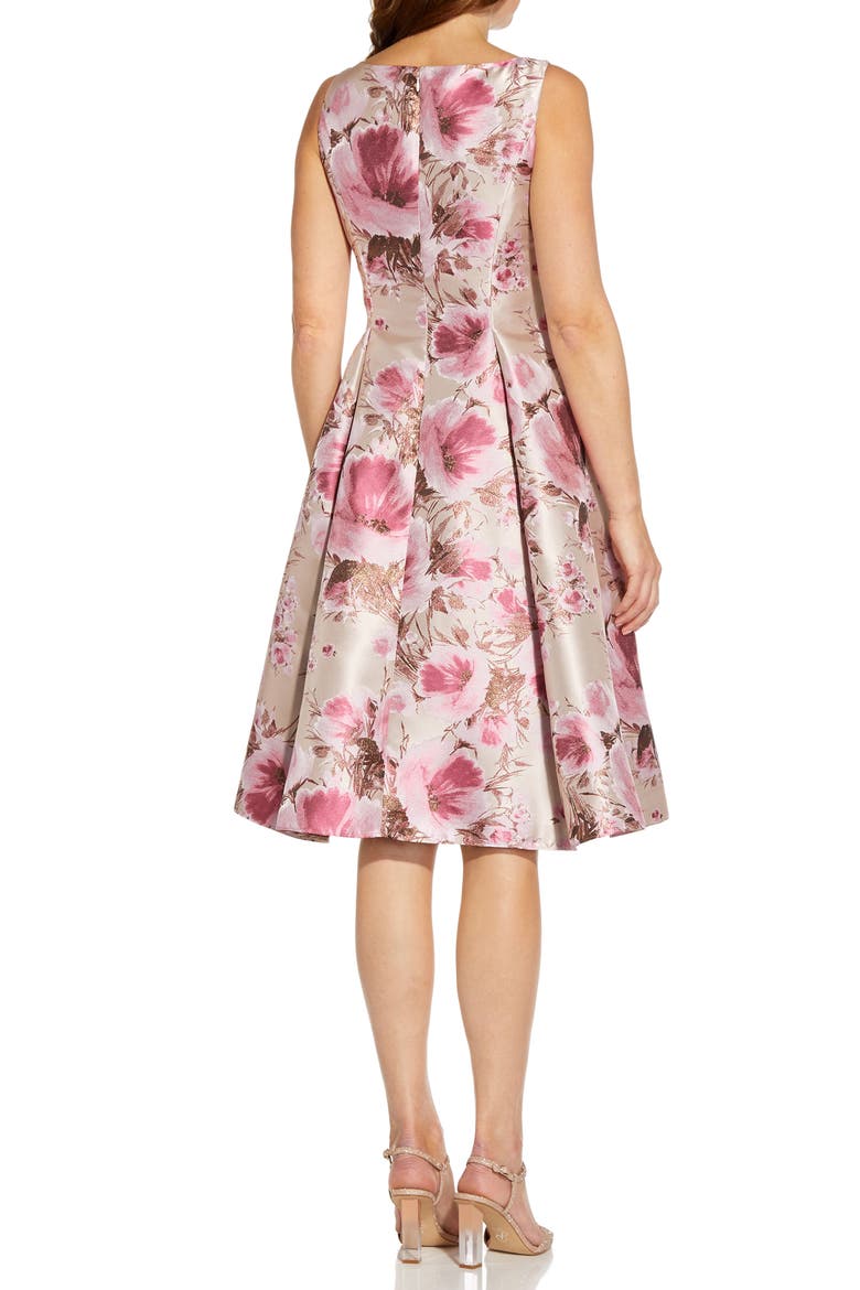 Metallic Floral Jacquard Fit & Flare Cocktail Dress, Alternate, color, SILVER/ BLUSH MULTI