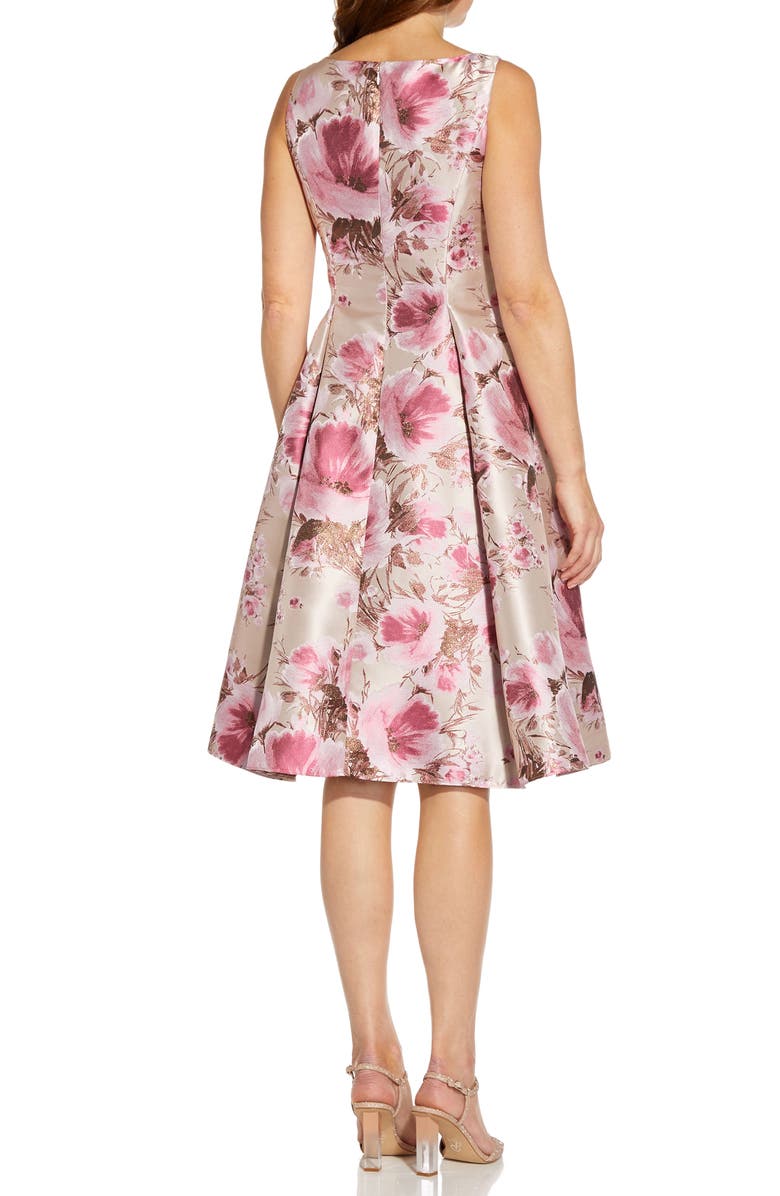 Adrianna Papell Metallic Floral Jacquard Fit & Flare Cocktail Dress, Alternate, color,