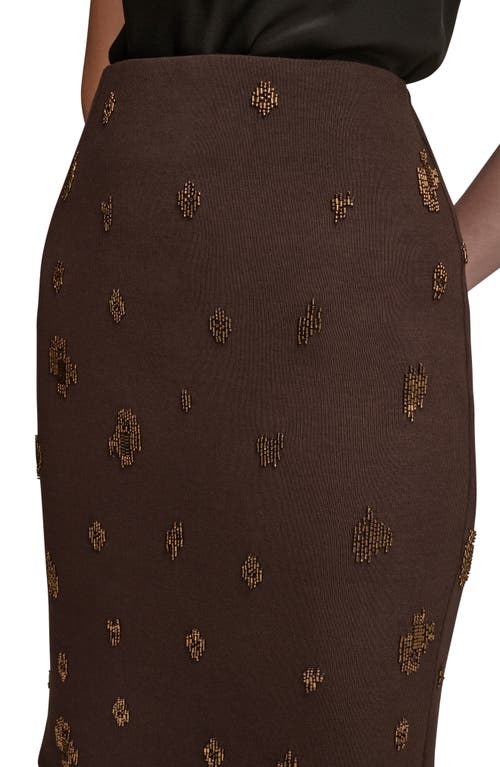 Donna Karan New York Embroidered Bead Pencil Skirt In Brown