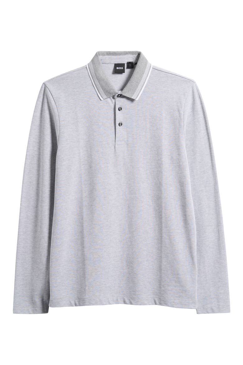 Pittman Long Sleeve Cotton Piqué Polo, Alternate, color, SILVER