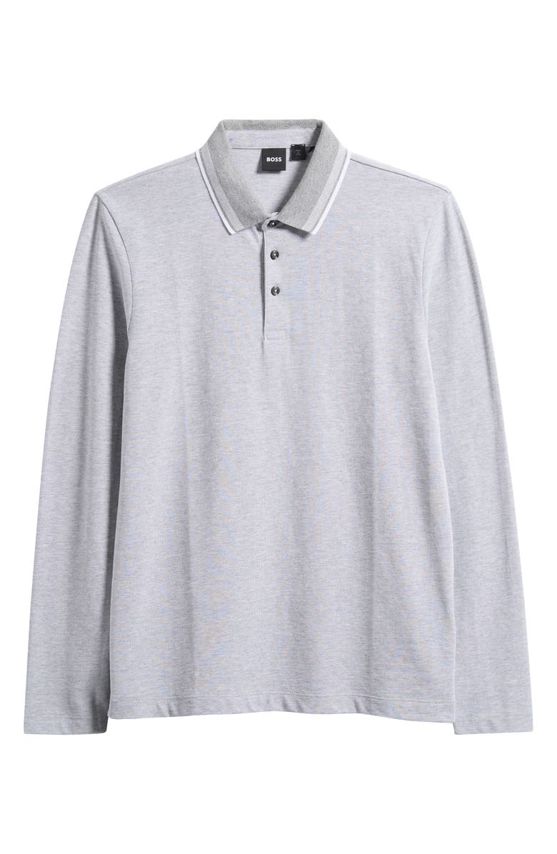 BOSS Pittman Long Sleeve Cotton Piqué Polo, Alternate, color, Silver