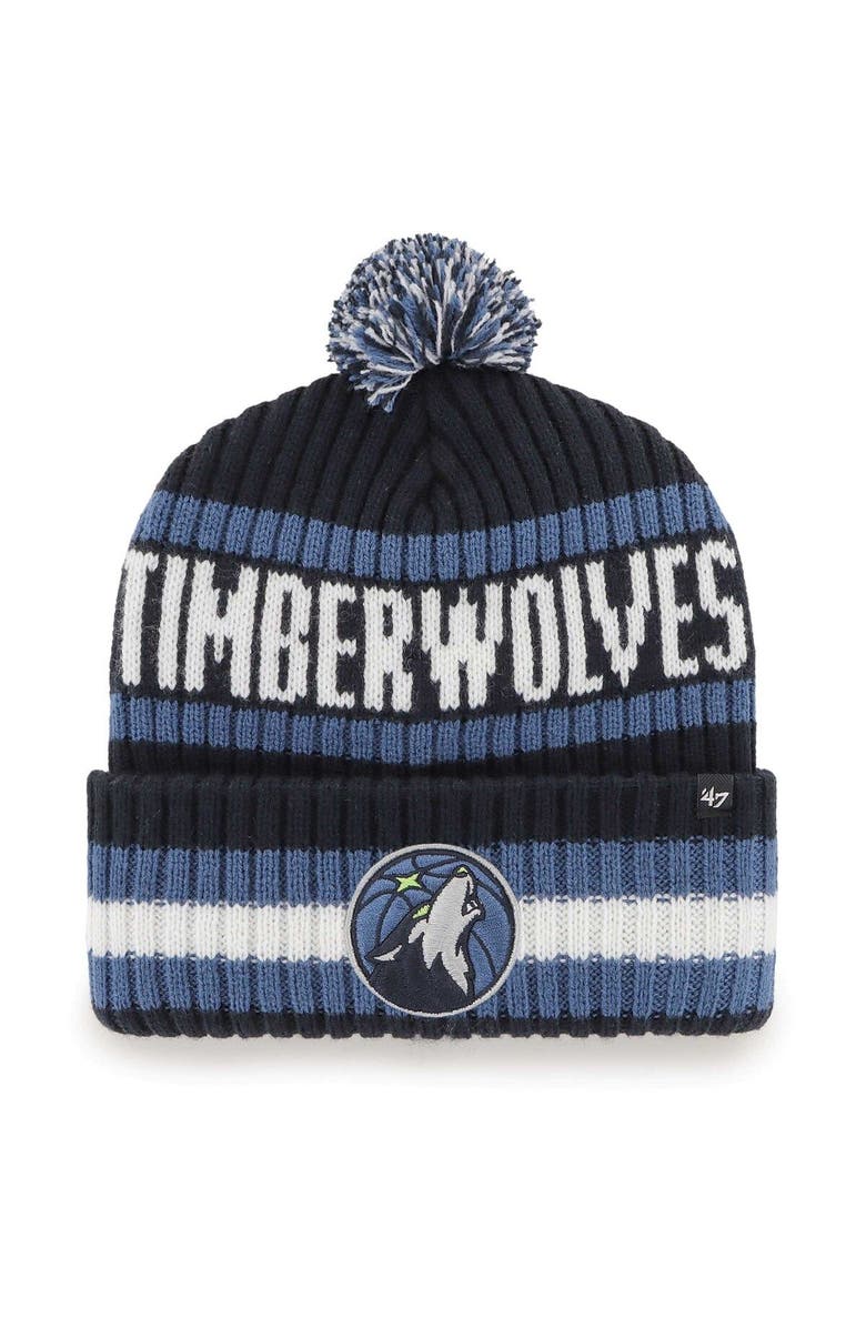 '47 Men's '47 Navy Minnesota Timberwolves Bering Cuffed Knit Hat with Pom, Main, color, Navy