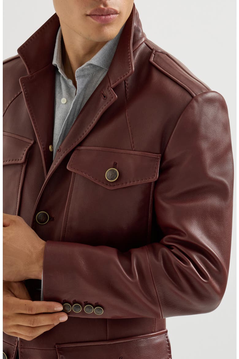 Polished nappa leather utility blazer, Alternate, color, Bordeaux
