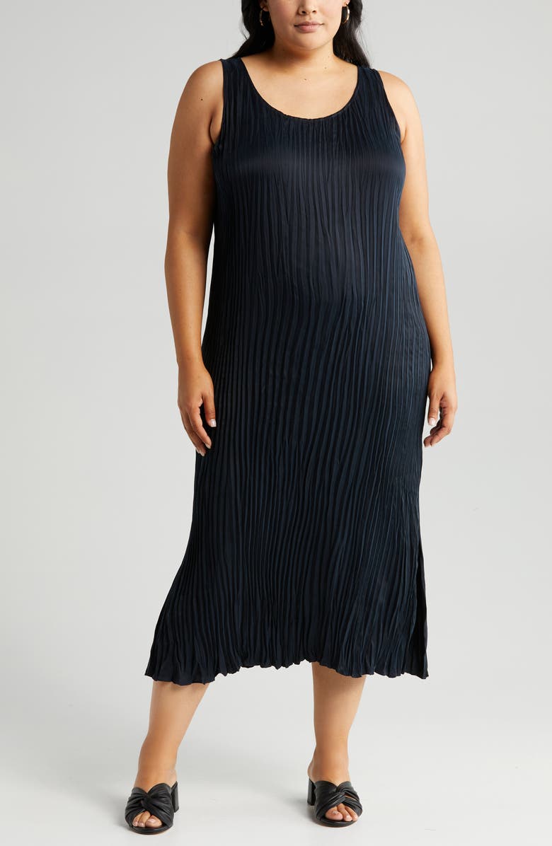 Eileen Fisher Pleated Scoop Neck Midi Dress, Alternate, color,