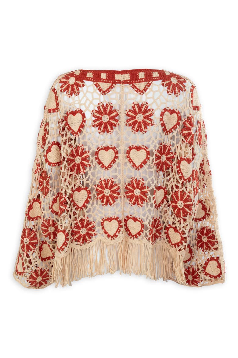 Heart Fringe Trim Crochet Poncho, Alternate, color, RED