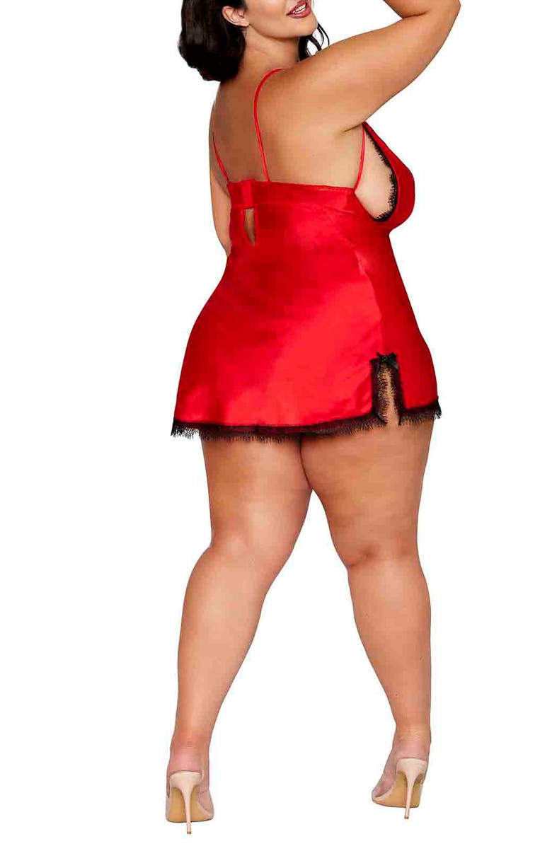 Dreamgirl Eyelash Lace Trim Satin Chemise, Alternate, color, Pink/ Star