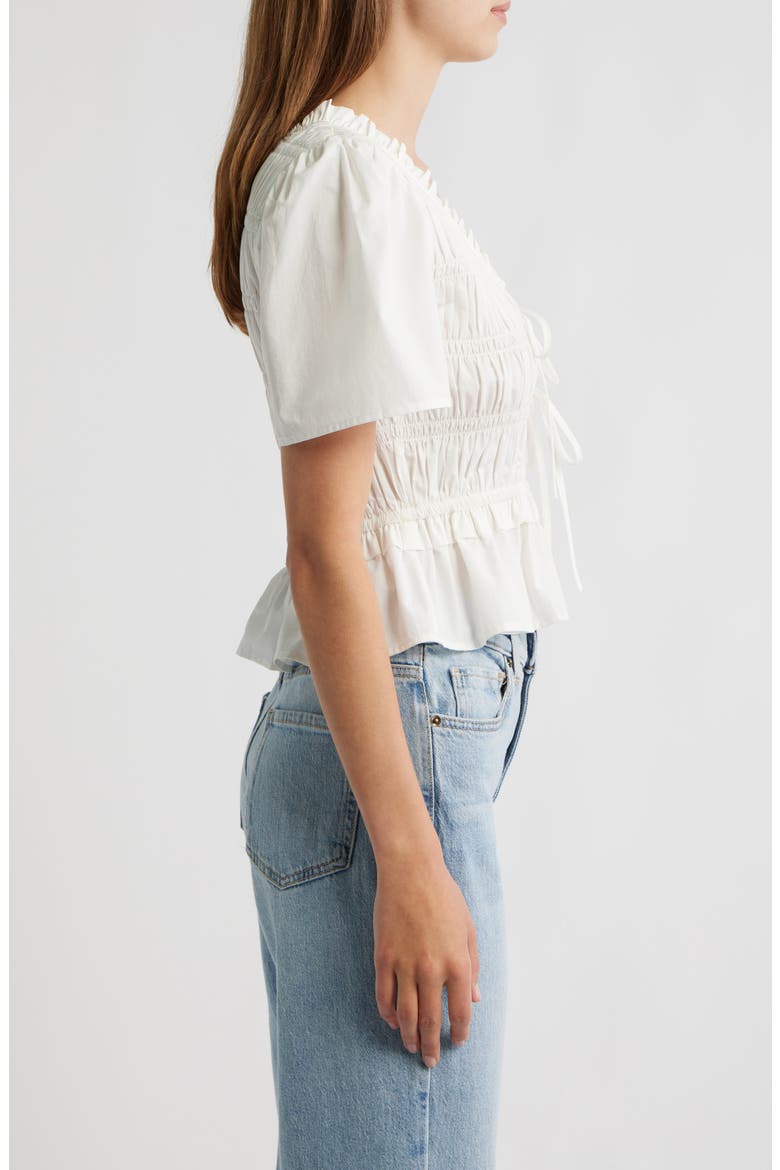 Portia Smocked Ruffle Cotton Blend Crop Top, Alternate, color, WHITE