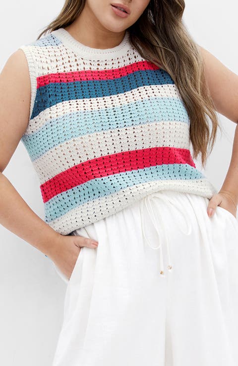 Cornelia Stripe Open Stitch Sweater Tank (Plus)