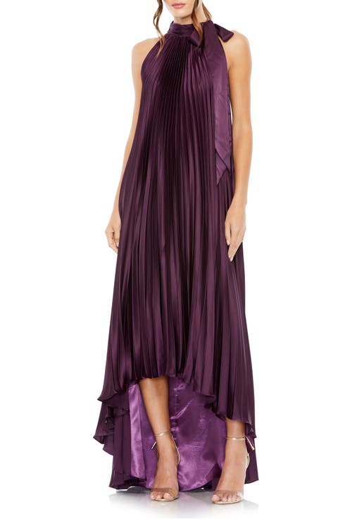 Pleated Halter Neck High Low Gown